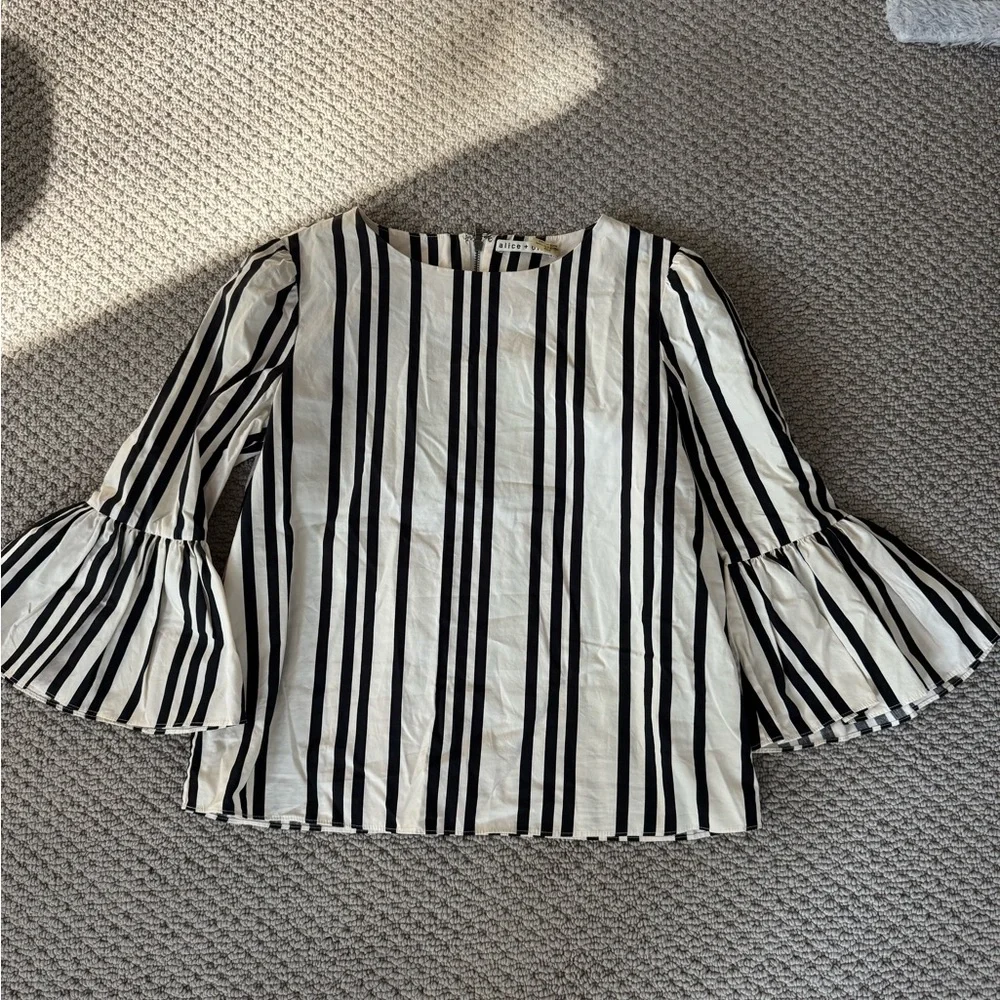 Alice + Olivia Black and White Striped Blouse - Picture 1 of 3